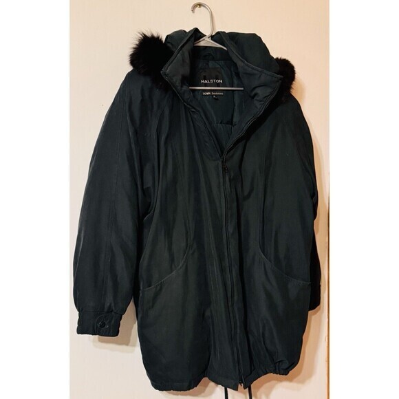 Vintage Halston Women’s Down Coat Jacket Fox Fur Trim Removable Hood Size Medium - Picture 1 of 12
